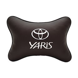Подушка на подголовник экокожа Coffee с логотипом автомобиля TOYOTA Yaris