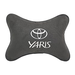 Подушка на подголовник алькантара D.Grey с логотипом автомобиля TOYOTA Yaris