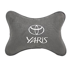 Подушка на подголовник алькантара L.Grey с логотипом автомобиля TOYOTA Yaris