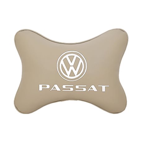 Подушка на подголовник экокожа Beige с логотипом автомобиля VW Passat