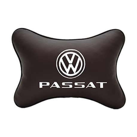 Подушка на подголовник экокожа Coffee с логотипом автомобиля VW Passat