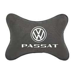 Подушка на подголовник алькантара D.Grey с логотипом автомобиля VW Passat
