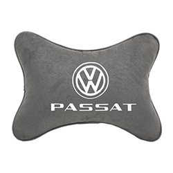 Подушка на подголовник алькантара L.Grey с логотипом автомобиля VW Passat