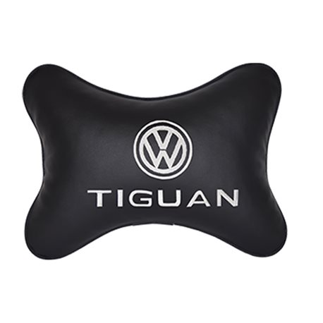 Подушка на подголовник экокожа Black с логотипом автомобиля VW Tiguan