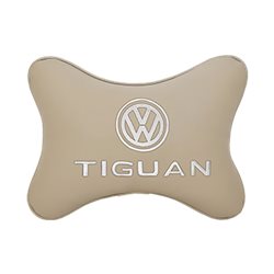 Подушка на подголовник экокожа Beige с логотипом автомобиля VW Tiguan