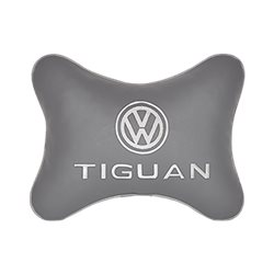 Подушка на подголовник экокожа L.Grey с логотипом автомобиля VW Tiguan