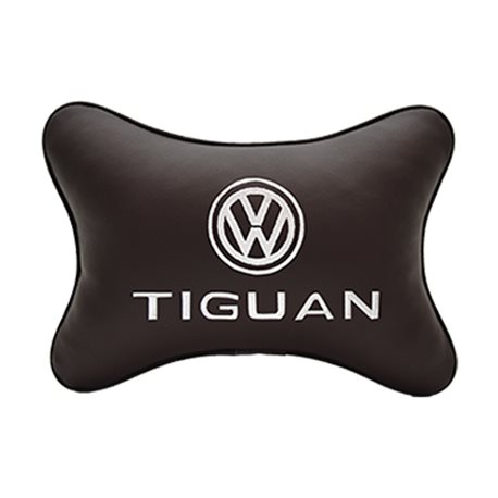 Подушка на подголовник экокожа Coffee с логотипом автомобиля VW Tiguan
