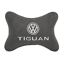 Подушка на подголовник алькантара D.Grey с логотипом автомобиля VW Tiguan