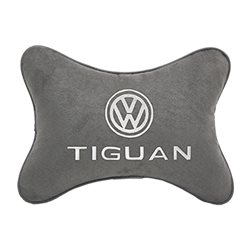 Подушка на подголовник алькантара L.Grey с логотипом автомобиля VW Tiguan
