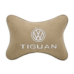 Подушка на подголовник алькантара Beige с логотипом автомобиля VW Tiguan