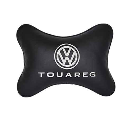 Подушка на подголовник экокожа Black с логотипом автомобиля VW Touareg