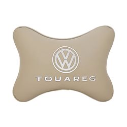 Подушка на подголовник экокожа Beige с логотипом автомобиля VW Touareg