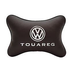 Подушка на подголовник экокожа Coffee с логотипом автомобиля VW Touareg