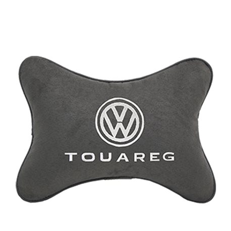 Подушка на подголовник алькантара D.Grey с логотипом автомобиля VW Touareg
