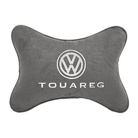 Подушка на подголовник алькантара L.Grey с логотипом автомобиля VW Touareg