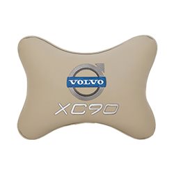 Подушка на подголовник экокожа Beige с логотипом автомобиля Volvo XC90